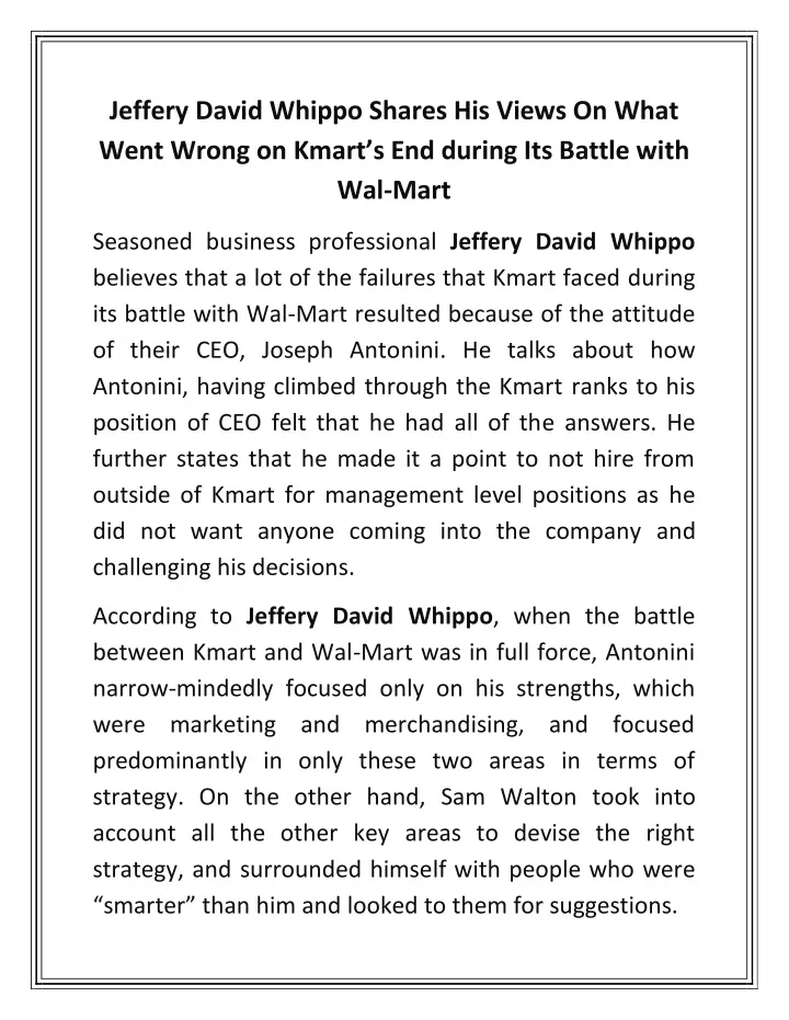 jeffery david whippo shares his views on what