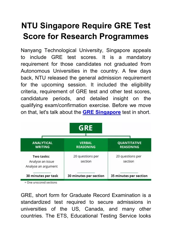 ntu singapore require gre test score for research