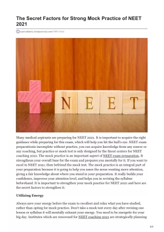 The Secret Factors for Strong Mock Practice of NEET 2021