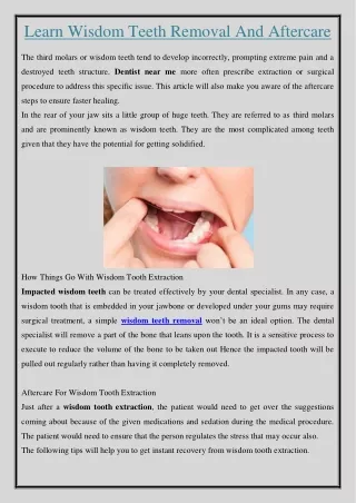 learn wisdom teeth removal and aftercare