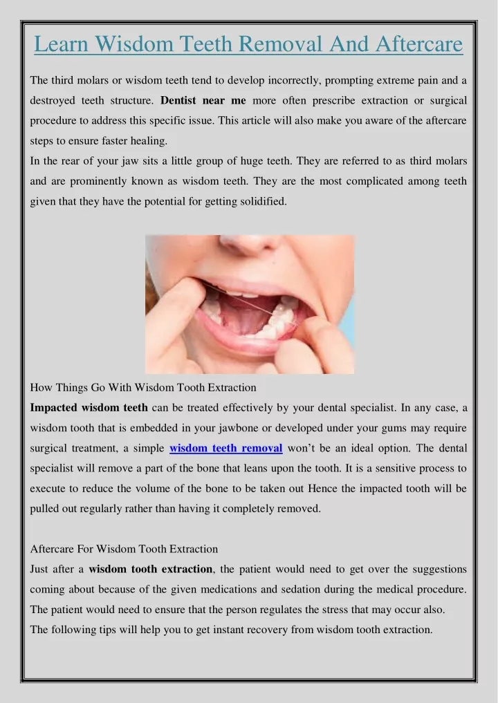 learn wisdom teeth removal and aftercare