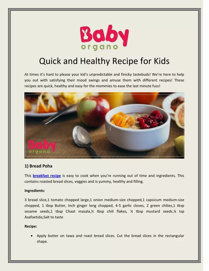 quick and healthy recipe for kids