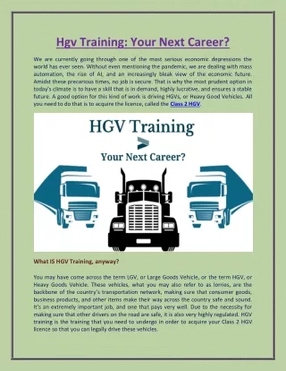 Hgv Training: Your Next Career?