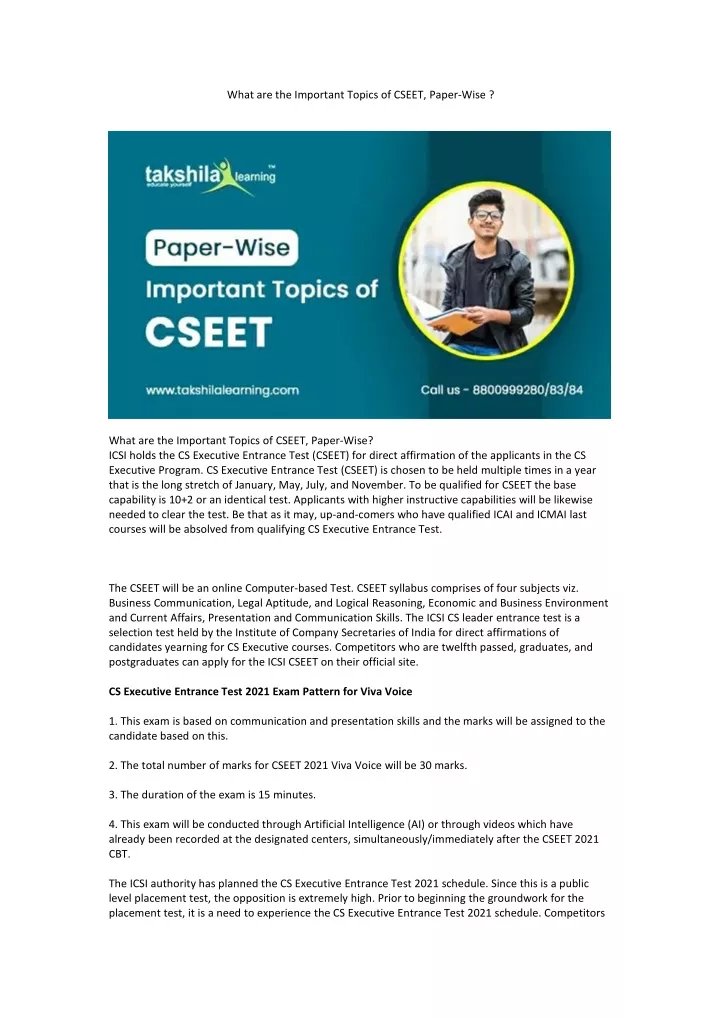 what are the important topics of cseet paper wise