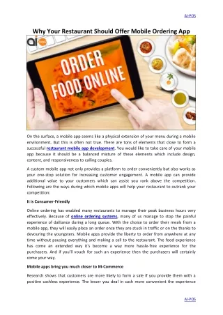 Why Your Restaurant Should Offer Mobile Ordering App