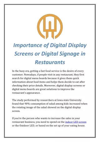 Importance of Digital Display Screens or Digital Signage in Restaurants