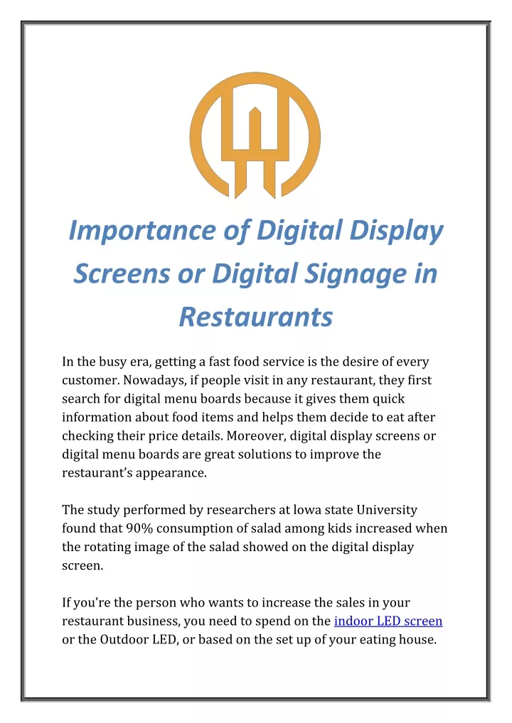 importance of digital display screens or digital