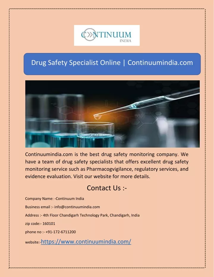 drug safety specialist online continuumindia com