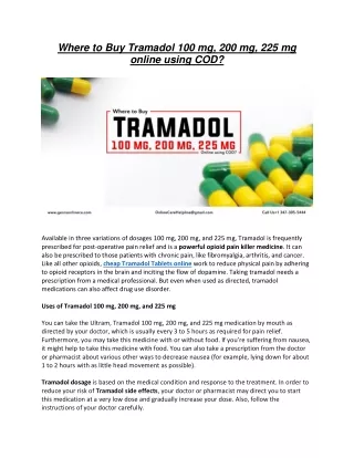 Where to Buy Tramadol 100 mg, 200 mg, 225 mg online using COD?