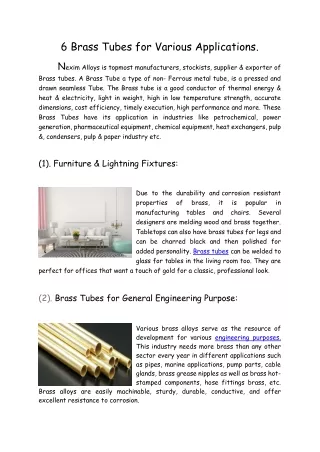 6 brass tubes for various applications