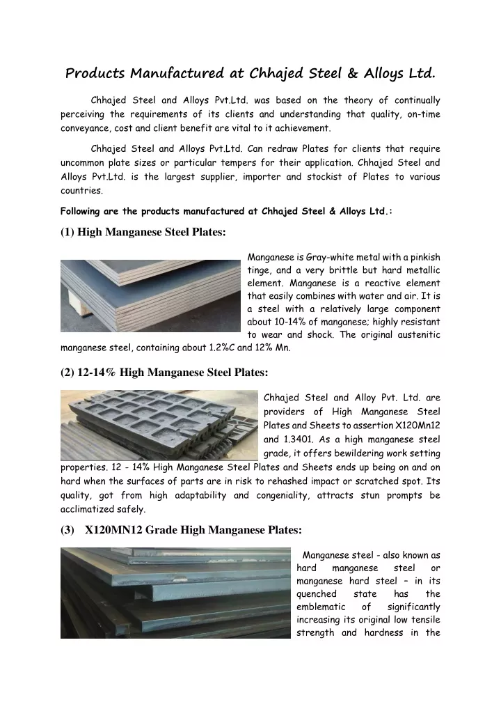 products manufactured at chhajed steel alloys ltd