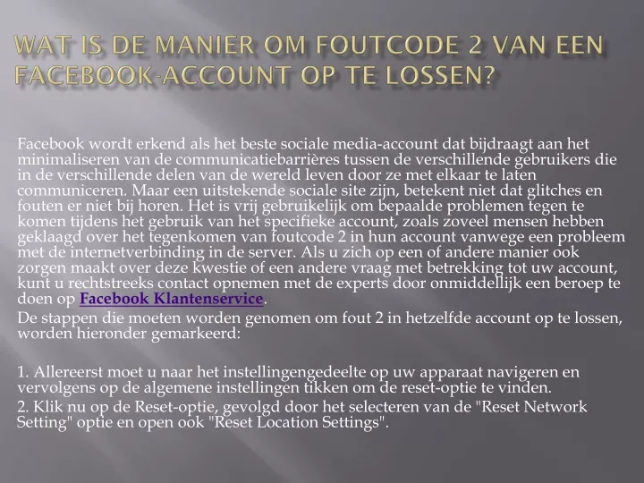 wat is de manier om foutcode 2 van een facebook account op te lossen