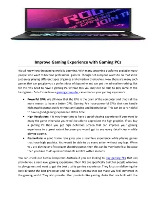 Improve Gaming Experience with Gaming PCs