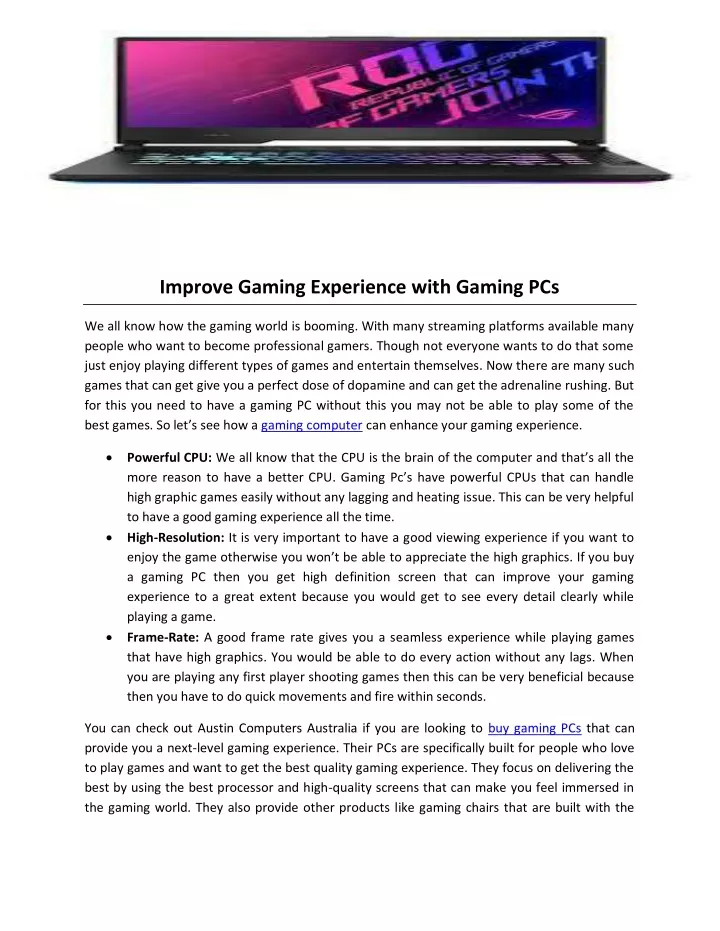 improve gaming experience with gaming pcs