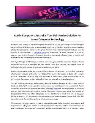 Austin Computers Australia: Your Full-Service Solution for Latest Computer Technology
