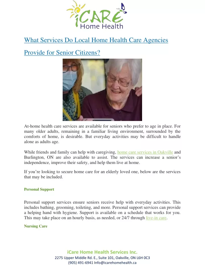 what services do local home health care agencies