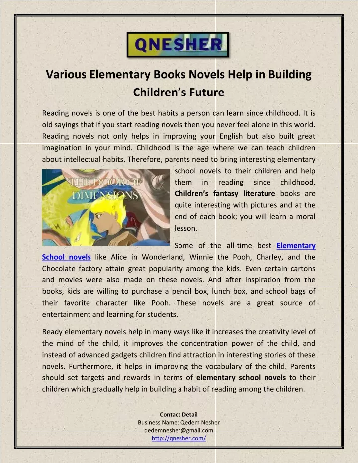 various elementary books novels help in building
