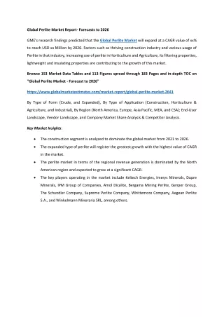 global perlite market report forecasts to 2026