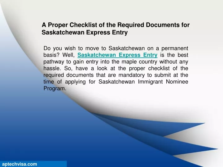 a proper checklist of the required documents for saskatchewan express entry