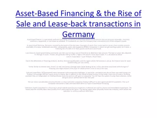 asset based financing the rise of sale and lease back transactions in germany