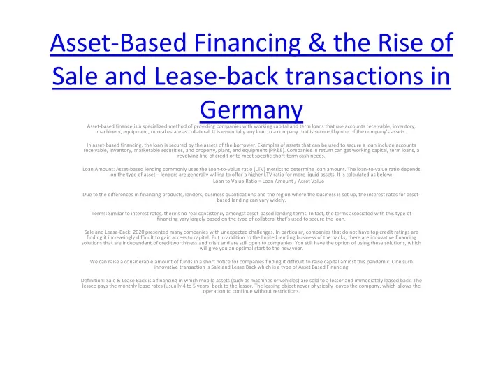 asset based financing the rise of sale and lease back transactions in germany