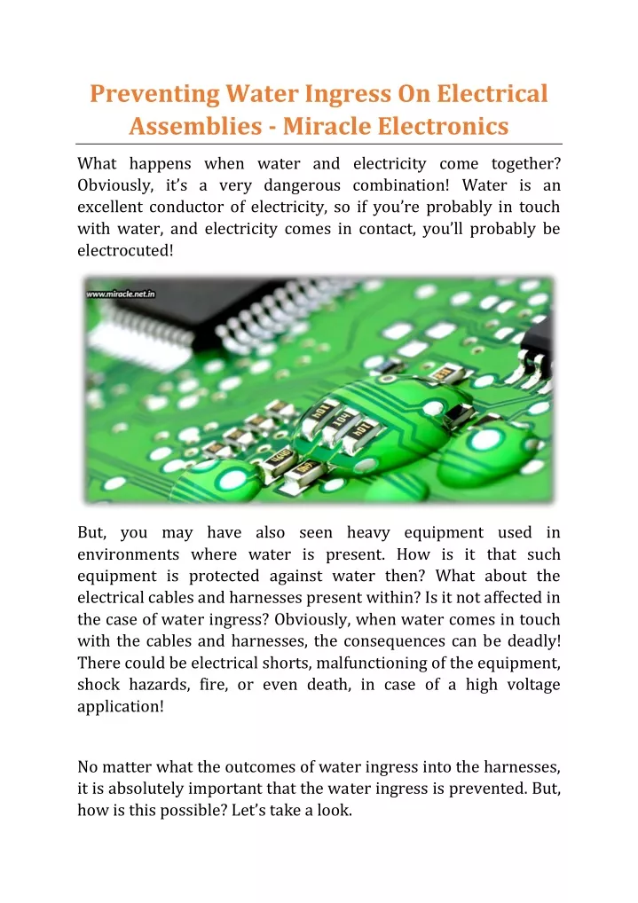 preventing water ingress on electrical assemblies