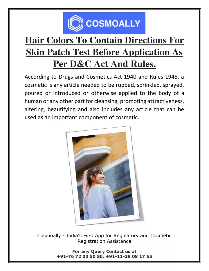 hair colors to contain directions for skin patch