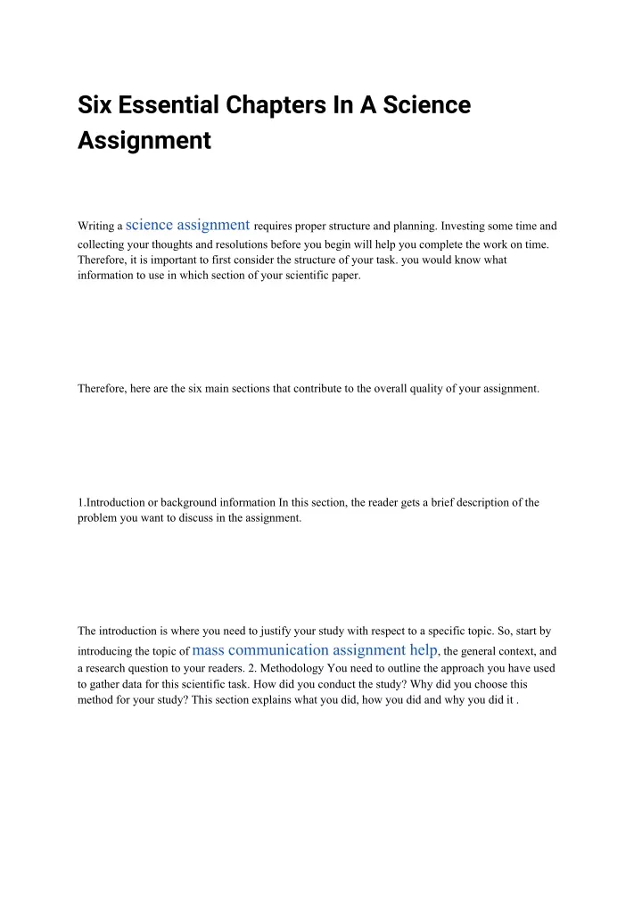 six essential chapters in a science assignment