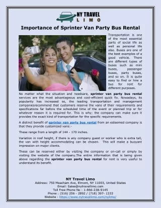 Importance of Sprinter Van Party Bus Rental