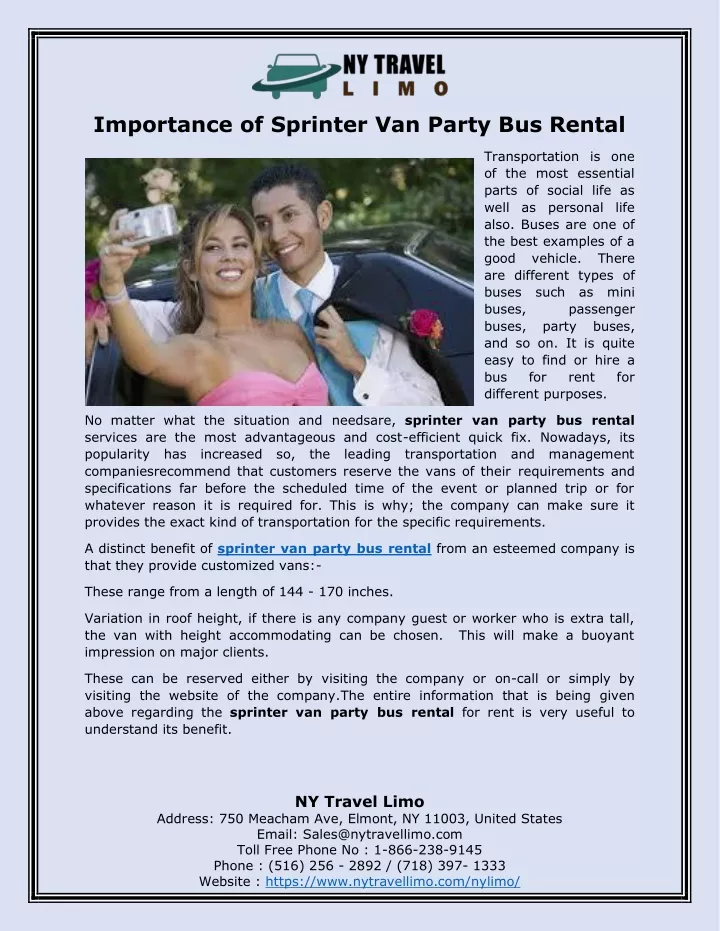 importance of sprinter van party bus rental