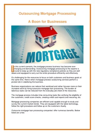 outsourcing mortgage processing a boon
