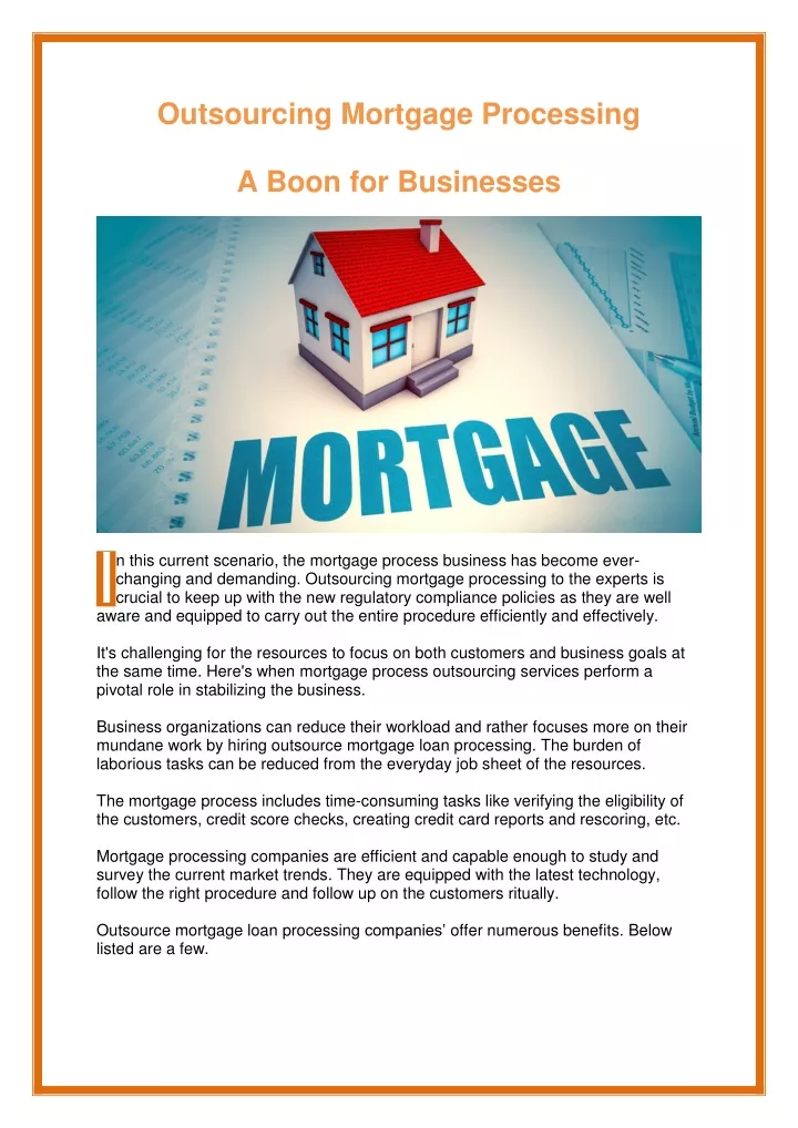 outsourcing mortgage processing a boon