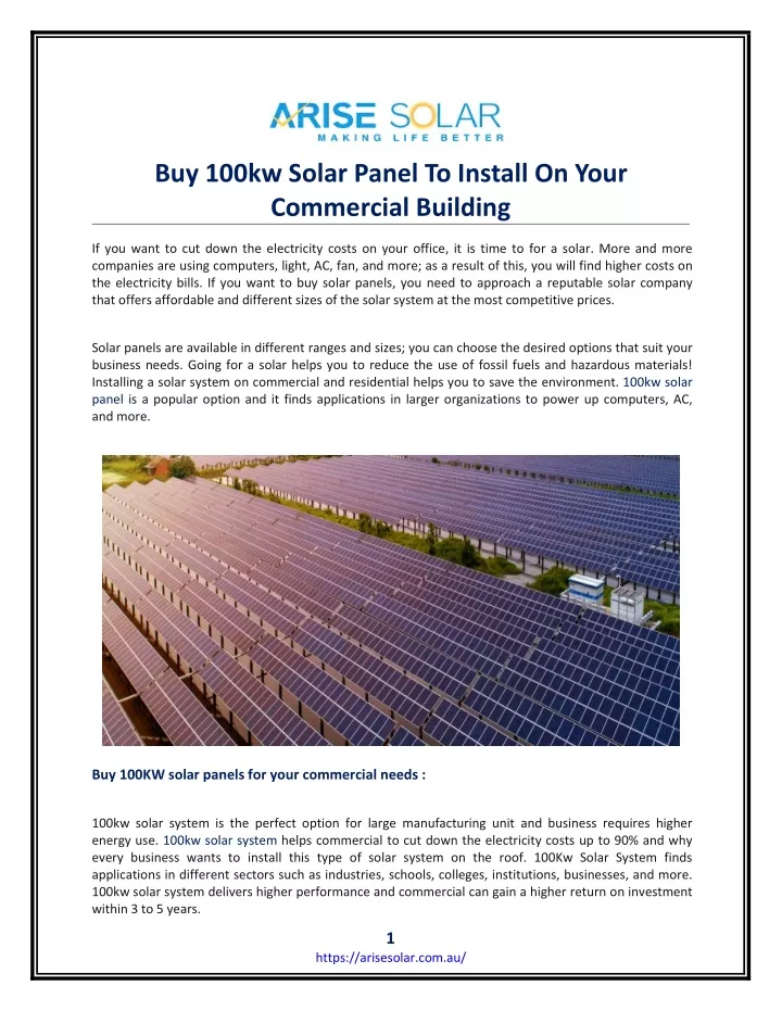 buy 100kw solar panel to install on your