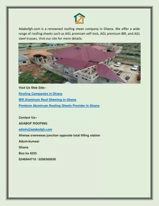 Premium Aluminum Roofing Sheets Provider in Ghana | Adabofgh.com