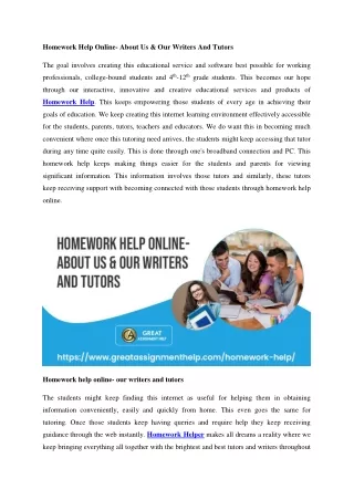 Homework Help Online- About Us & Our Writers And Tutors