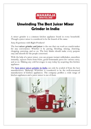 Unwinding The Best Juicer Mixer Grinder in India