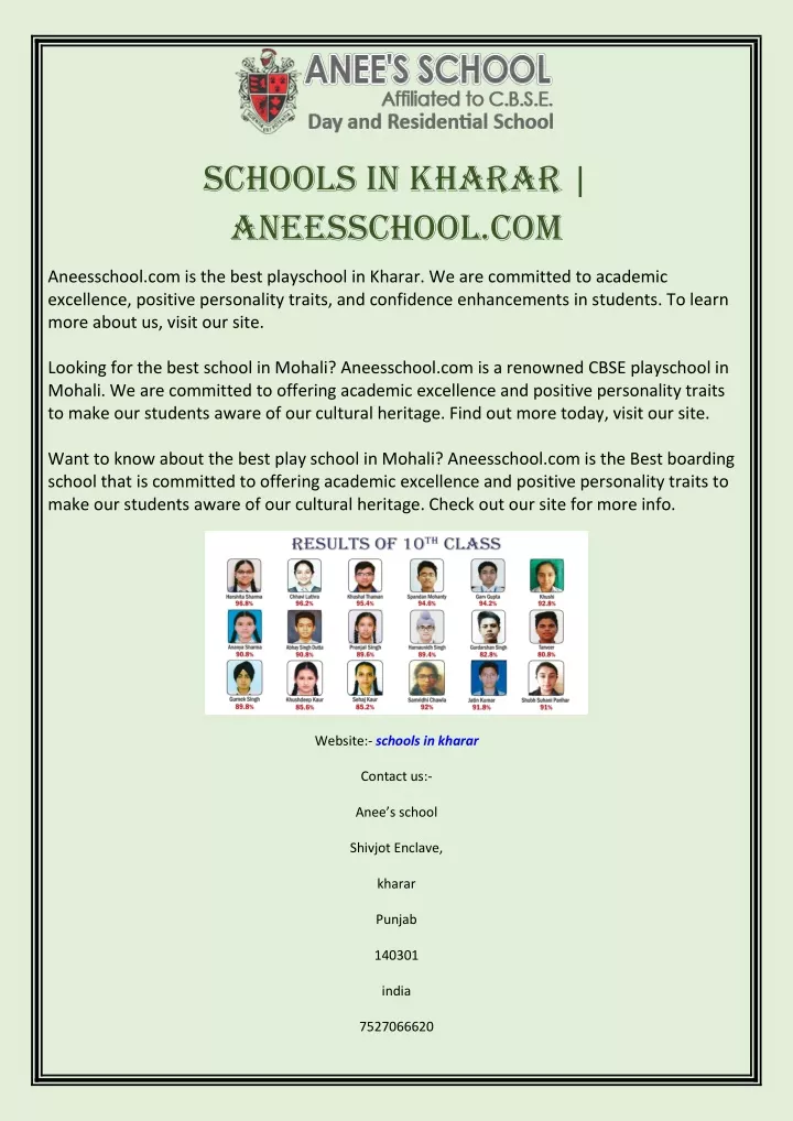 schools in kharar aneesschool com