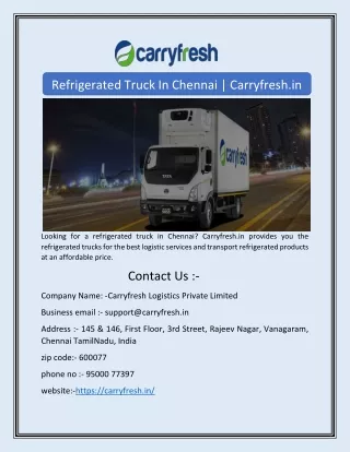 Refrigerated Truck In Chennai | Carryfresh.in