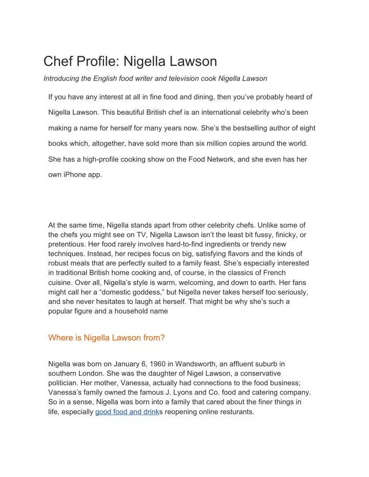 chef profile nigella lawson