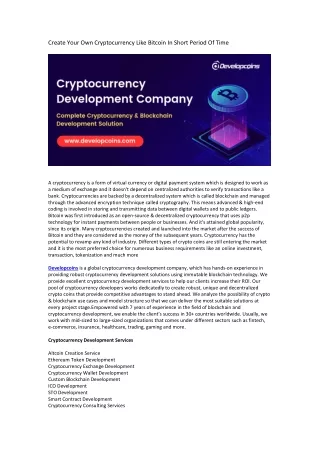 create your own cryptocurrency like bitcoin