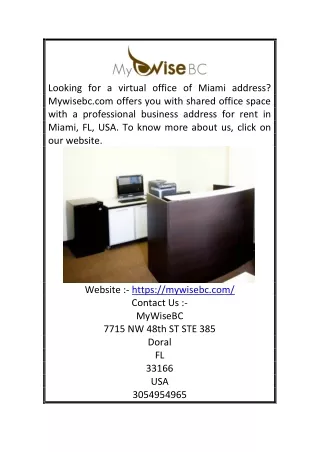 Professional Business Address Miami | Mywisebc.com