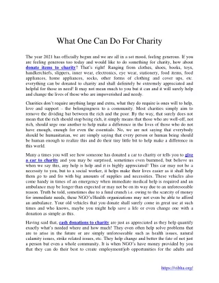What One Can Do For Charity