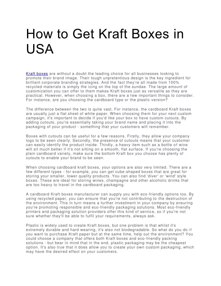 how to get kraft boxes in usa kraft boxes