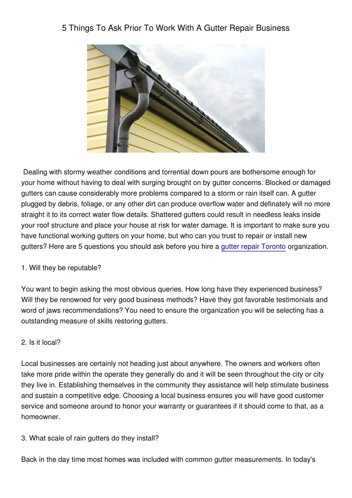 5 things to ask prior to work with a gutter