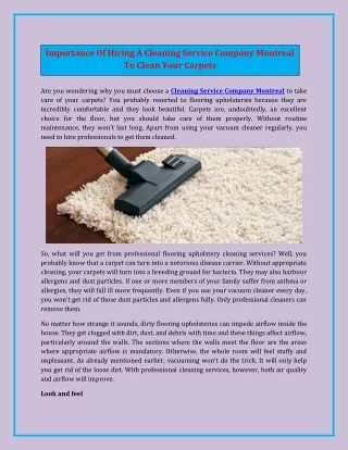 Importance Of Hiring A Cleaning Service Company Montreal To Clean Your Carpets