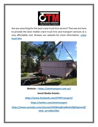 Crane Truck Hire | Otmtransport.com.au