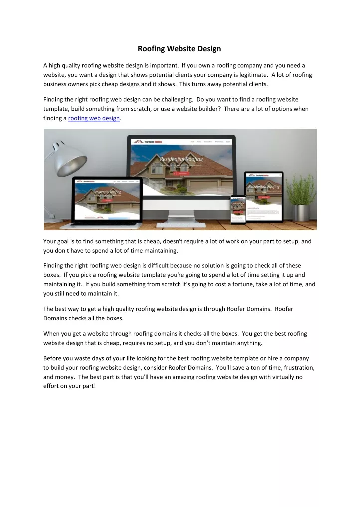 PPT Roofing Website Design PowerPoint Presentation free download