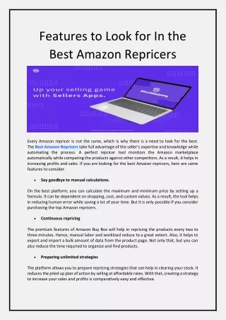 Features to Look for In the Best Amazon Repricers