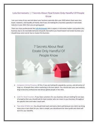 Lola Korneevets | 7 Secrets About Real Estate Only Handful Of People Know
