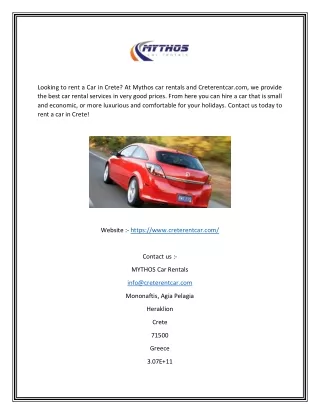 looking to rent a car in crete at mythos